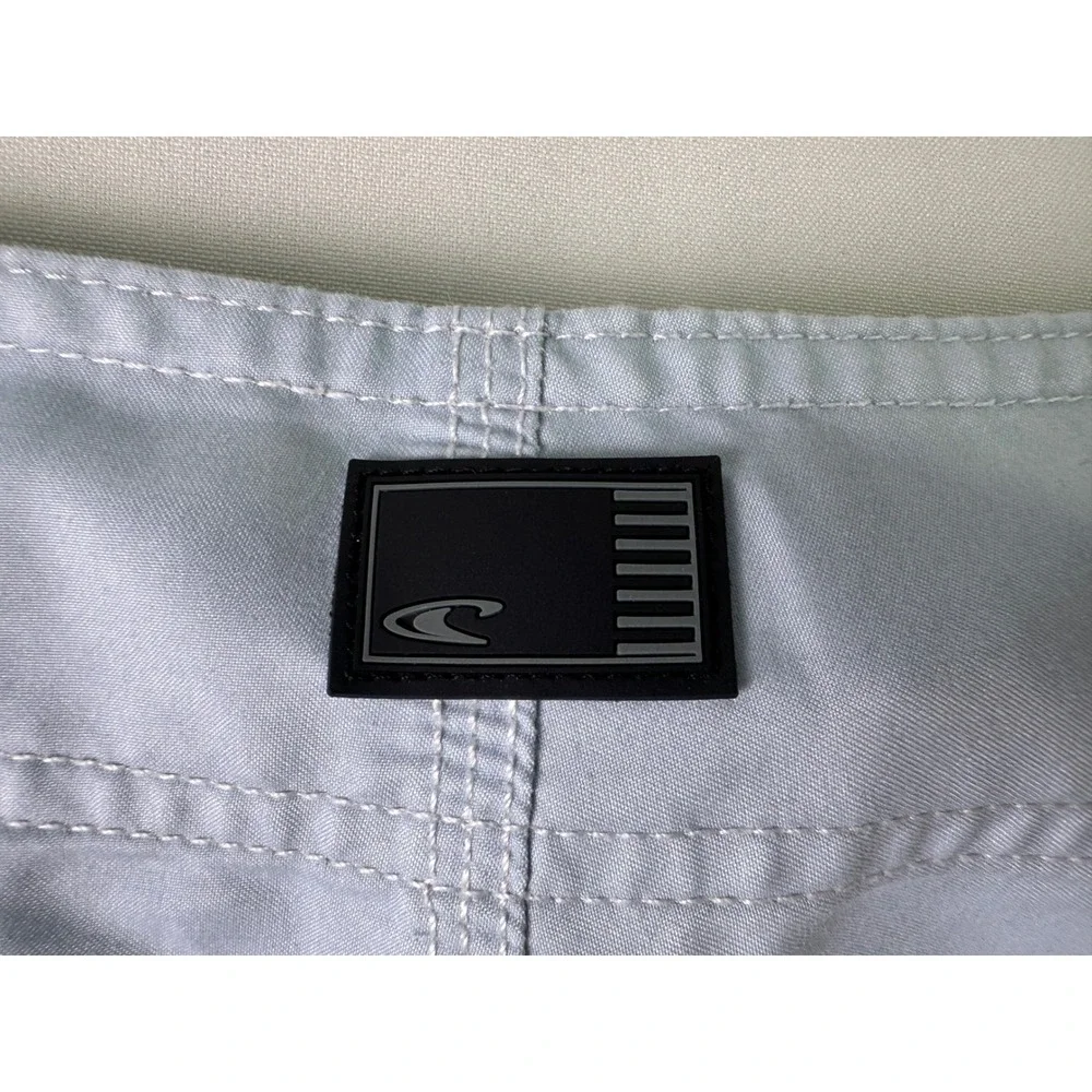 O'Neill Mens Sz 32 Board Shorts Blue White Striped Surf Swim Trunks Cargo Pocket